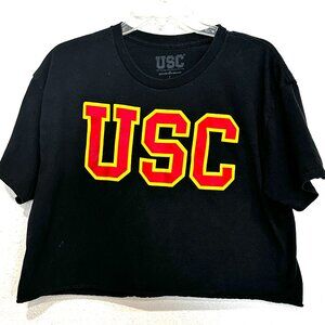 USC Cropped Tee University of So Calif. Graphics Black Short Sleeve Womens Large